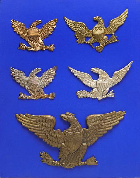 Appraisal: A lot of five American militia cap eaglescirca - Including