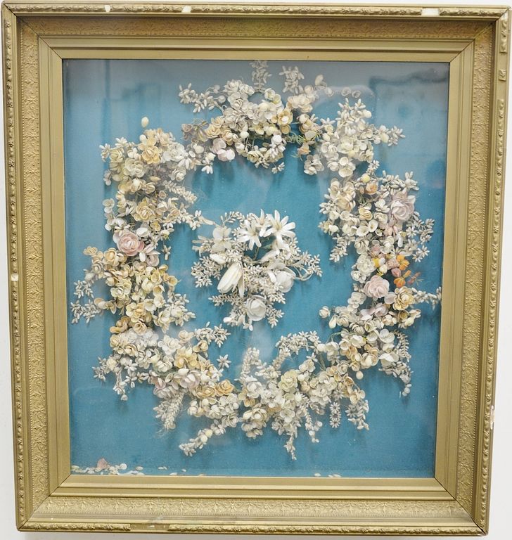 Appraisal: Two piece lot to include shell wreath in shadow box