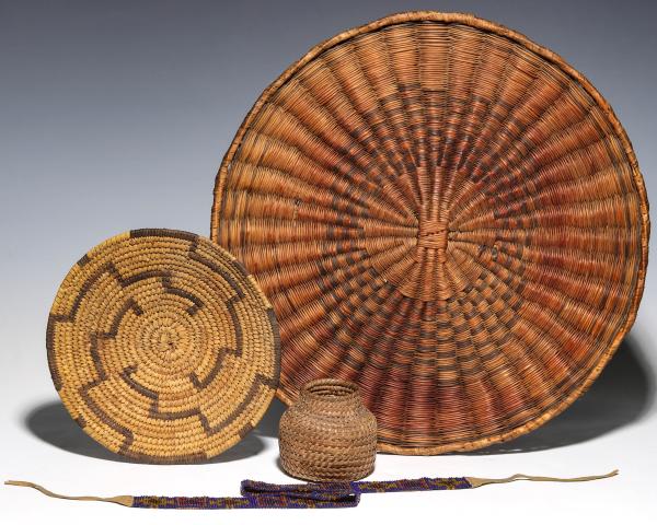 Appraisal: HOPI WICKER AND POPAGO BASKETRY LOOM BEADING The semi-related objects