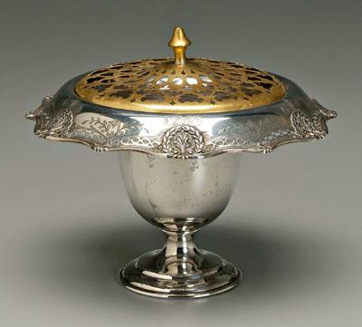 Appraisal: Sterling center bowl inverted openwork rim openwork gilt silver plate