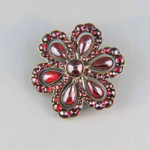 Appraisal: Garnet Brooch rich red gems in Victorian floraform gold-filled setting