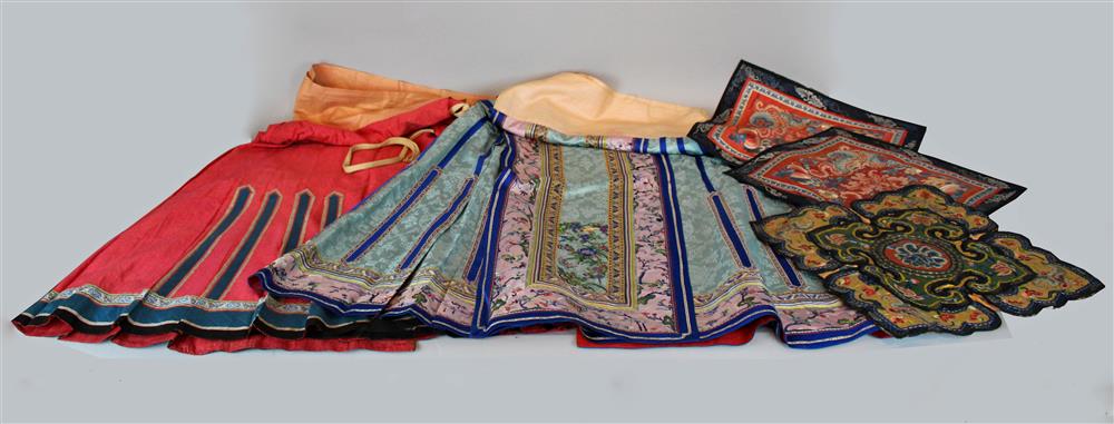 Appraisal: TWO CHINESE SILK EMBROIDERED SKIRTS the first of pale blue