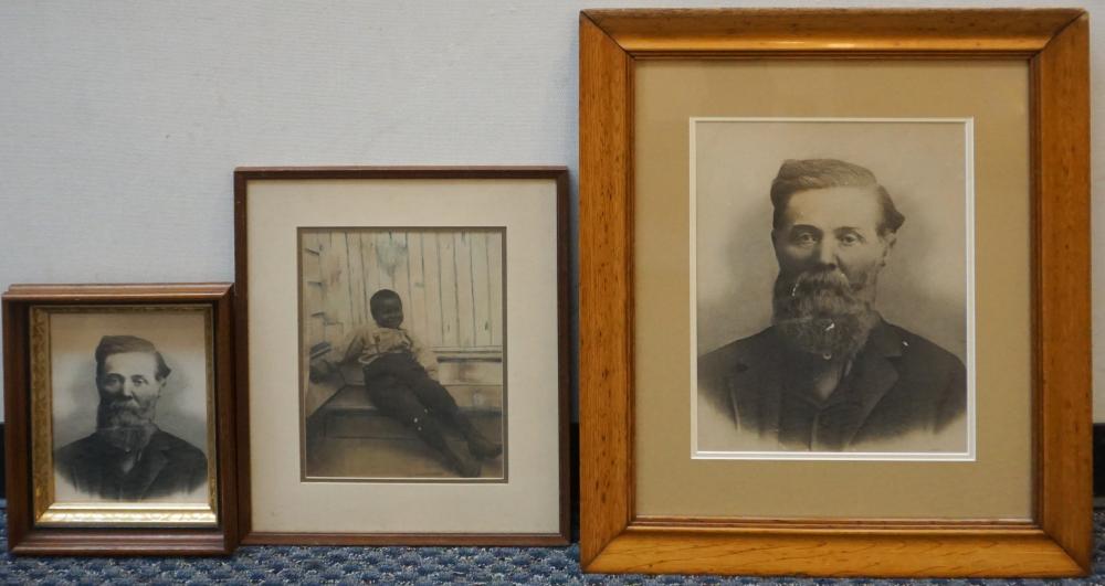 Appraisal: THREE VINTAGE STYLE PHOTOGRAPH PORTRAITS OF BEARDED GENTLEMAN AND YOUNG