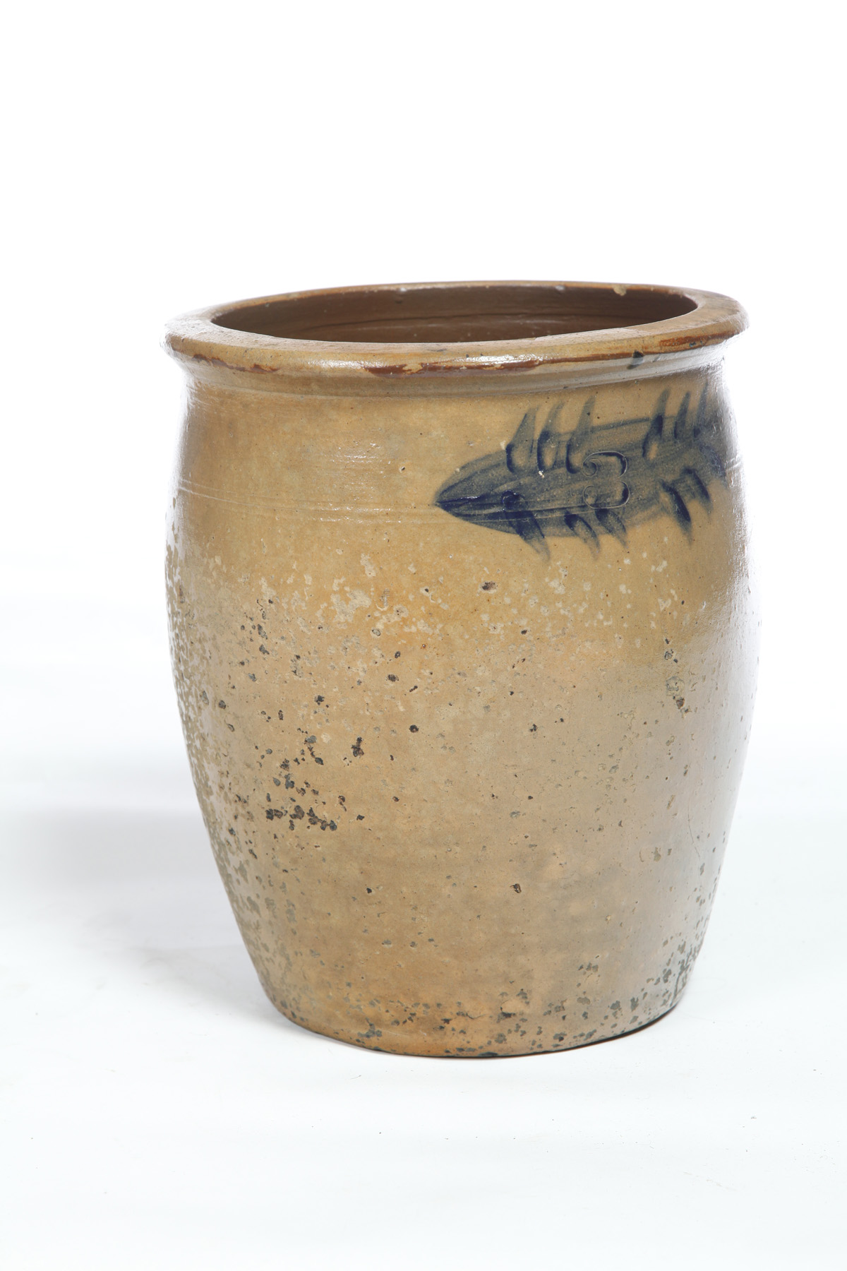 Appraisal: STONEWARE CROCK American mid th century Cobalt fish and impressed