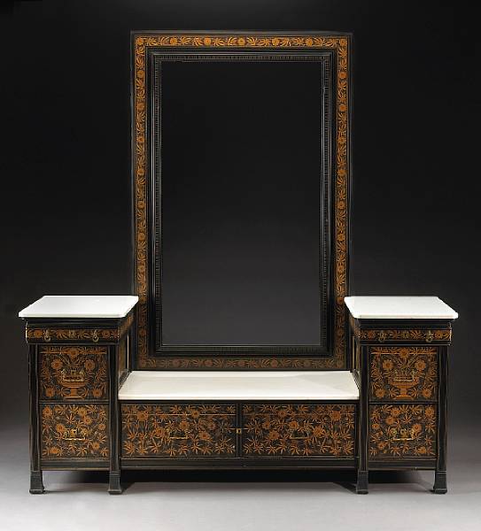 Appraisal: An important American Aesthetic ebonized and marquetry dresser Herter Brothers