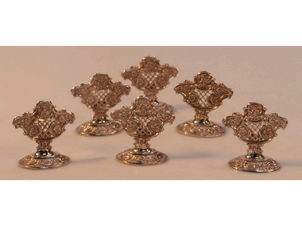 Appraisal: A set of six late Victorian menu holders of cartouche