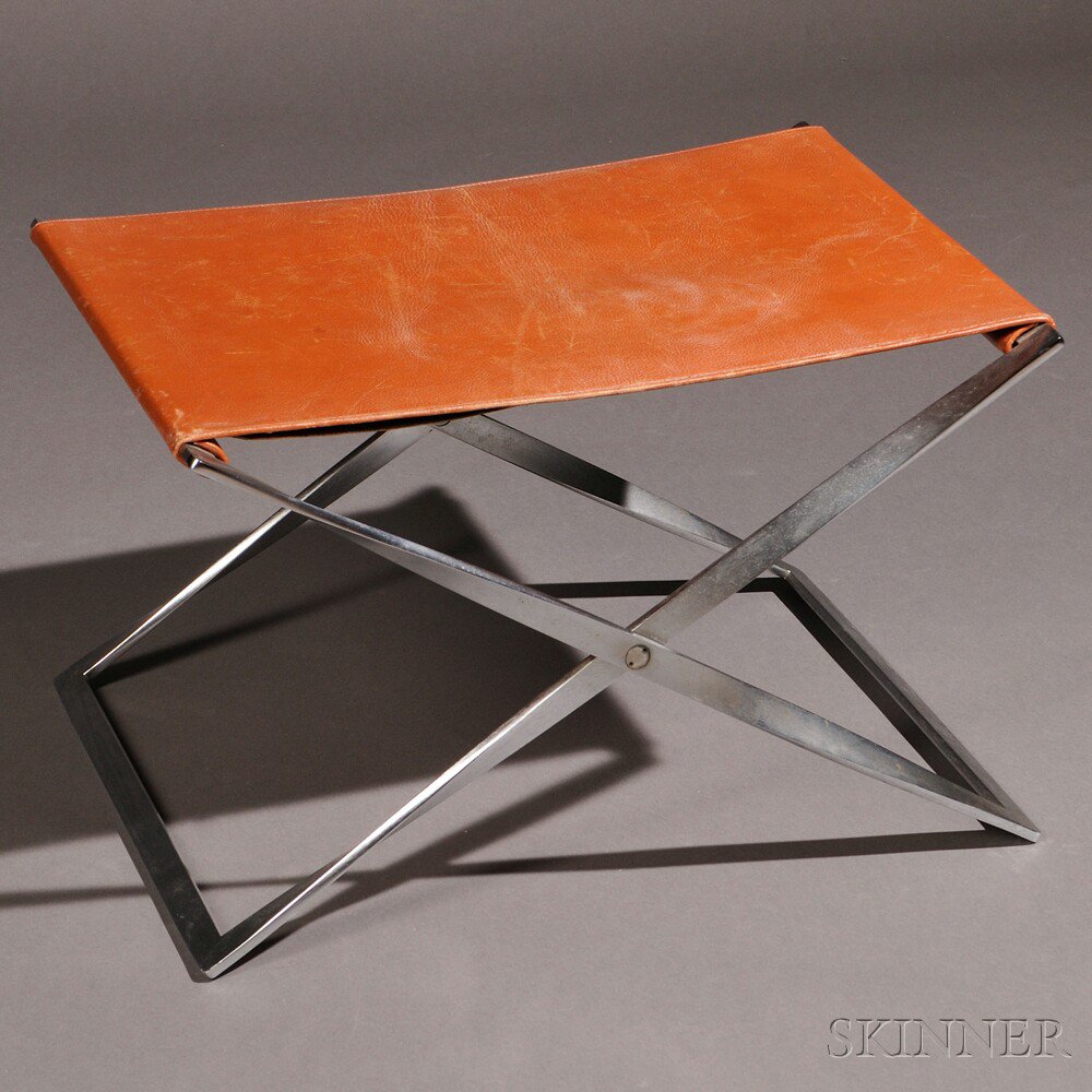 Appraisal: Poul Kjaerholm Folding Stool Leather and stainless steel Made by