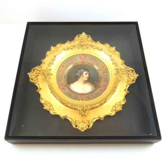 Appraisal: th C Dresden cabinet plate contained in ebonized shadowbox frame