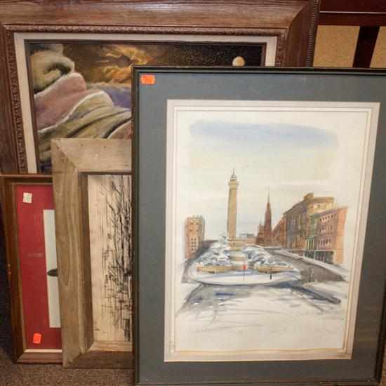 Appraisal: Four assorted framed pictures prints and paintings subjects include native