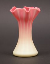 Appraisal: Burmese Ruffled Top Vase Very solid Burmese pink to yellow