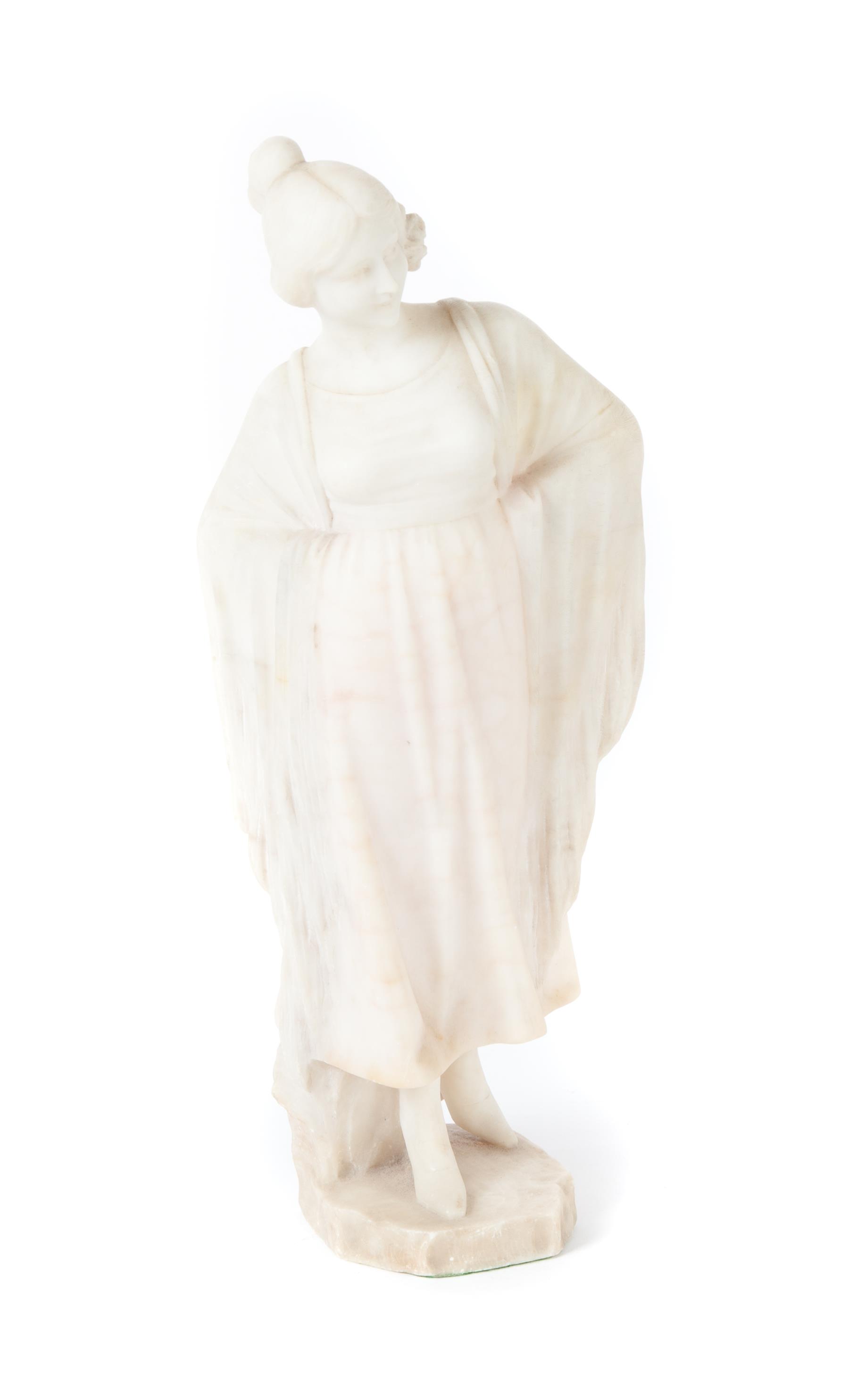 Appraisal: ALABASTER SCULPTURE OF A FLAPPER LADY European nd quarter- th