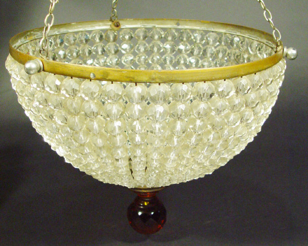 Appraisal: Bag shaped chandelier with amber coloured glass central drop cm