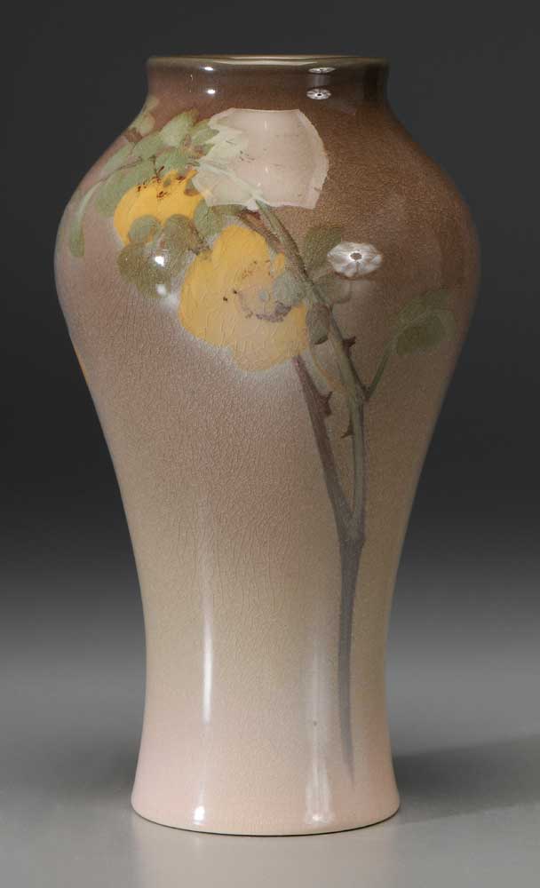 Appraisal: Artist-Signed Rookwood Vase American yellow roses on a graduated buff