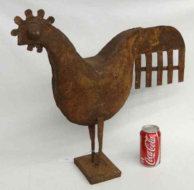 Appraisal: Folk art sheet iron rooster sculpture '' W '' Overall