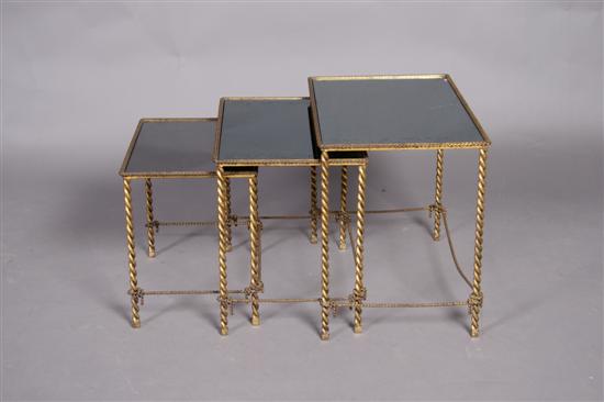 Appraisal: A Set of Three Metal Nesting Tables with Glass Tops