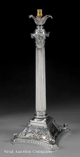 Appraisal: A Silverplate Banquet Lamp Standard mid- th c Corinthian column