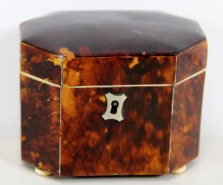 Appraisal: Century English Tortoise Shell Tea Caddy and a Smaller Tortoise