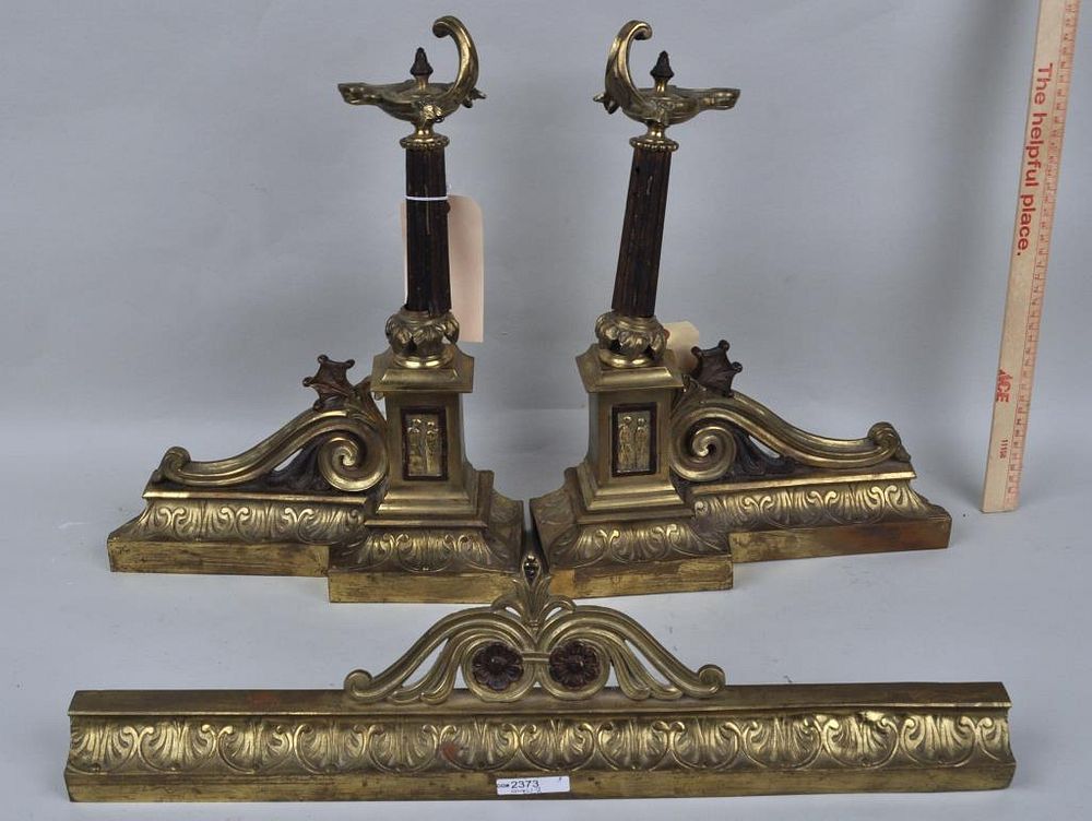 Appraisal: French Bronze Three Piece Fireplace Group comprising two chenets and