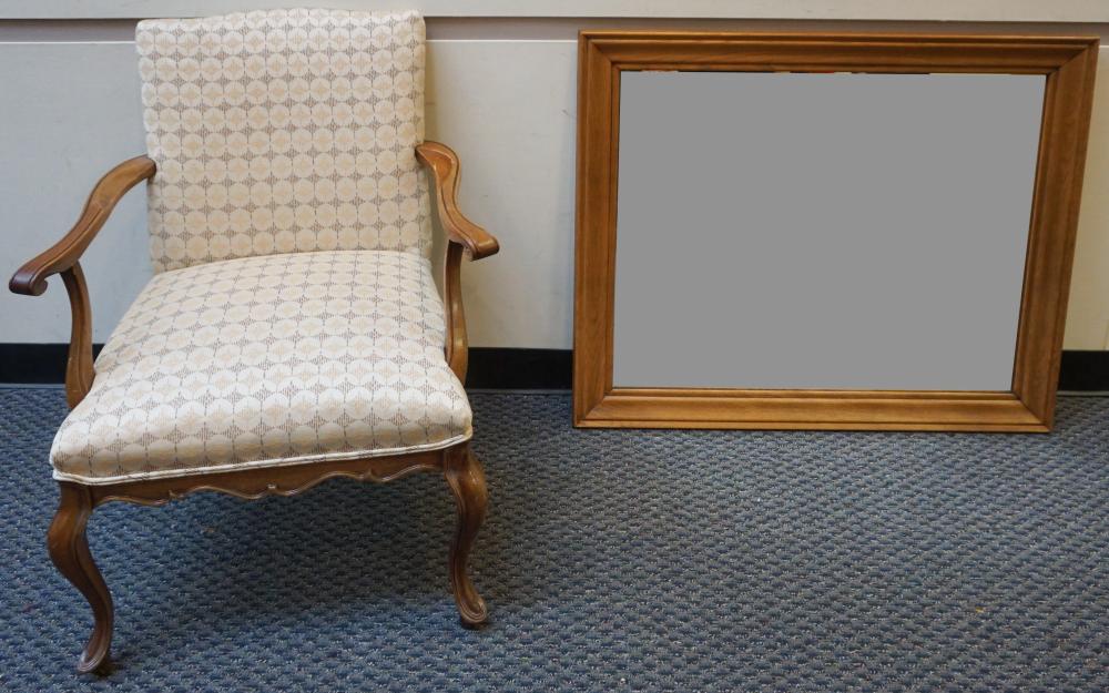 Appraisal: PROVINCIAL STYLE MAHOGANY ARMCHAIR AND OAK FRAME MIRRORProvincial Style Mahogany