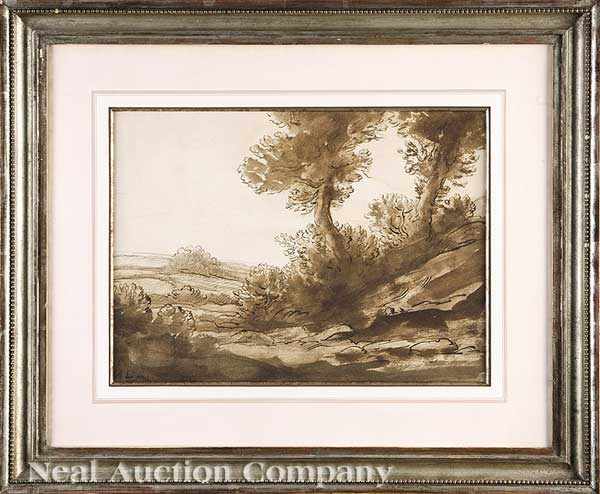 Appraisal: Alphonse Le Gros French - Wooded Landscape wash and ink