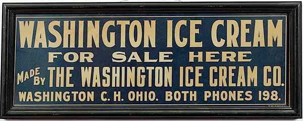 Appraisal: Washington C T Ohio Ice Cream Advertising Sign American ca