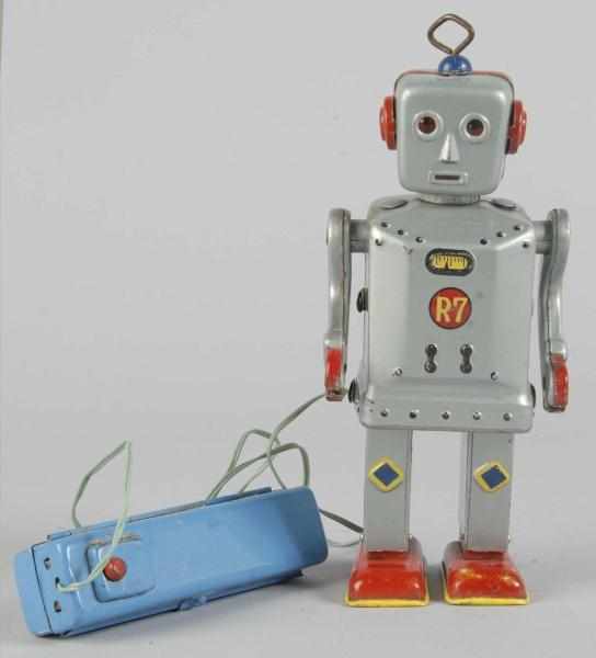 Appraisal: Tin Flashy Jim R Robot Battery-Operated Toy Description Japanese Working