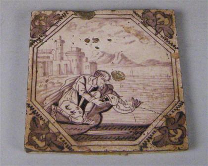 Appraisal: Two Continental tiles Including a Delft tile depicting a biblical