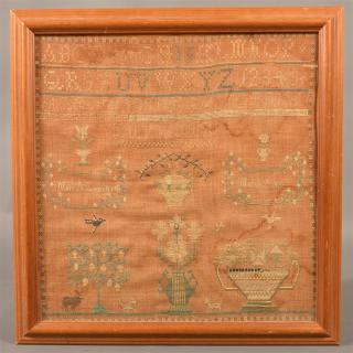 Appraisal: Needlework Sampler Mary A Langstroth Needlework Sampler Signed Mary A