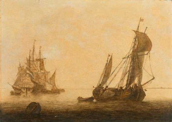 Appraisal: MOOY CORNELIS PIETERSZ DE Rotterdam Penschilderij - ships on the