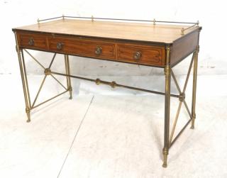 Appraisal: KITTINGER Wood Brass Base Drawer Desk Buffal KITTINGER Wood Brass