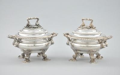 Appraisal: A Pair of Sterling Silver Covered Sauce Tureens Paul Storr