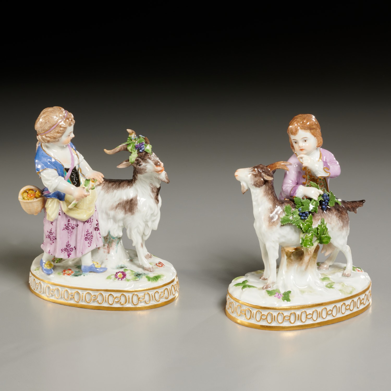 Appraisal: PAIR MEISSEN FIGURES GIRL AND BOY WITH GOATS th c