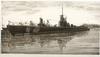 Appraisal: ENGRAVING MEZZOTINT- A row of submarines in their pens by