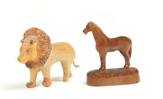 Appraisal: TWO FOLK ART ANIMALS American th century Standing horse on