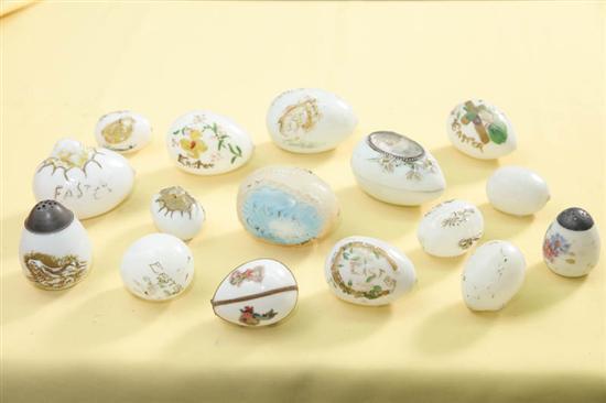 Appraisal: SIXTEEN MILK GLASS EGGS Some with painted decoration various designs