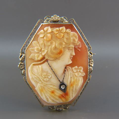 Appraisal: Cameo Brooch carved shell portrait of a lady wearing a