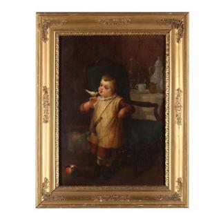 Appraisal: German School Genre Painting of a Young Boy with Bird