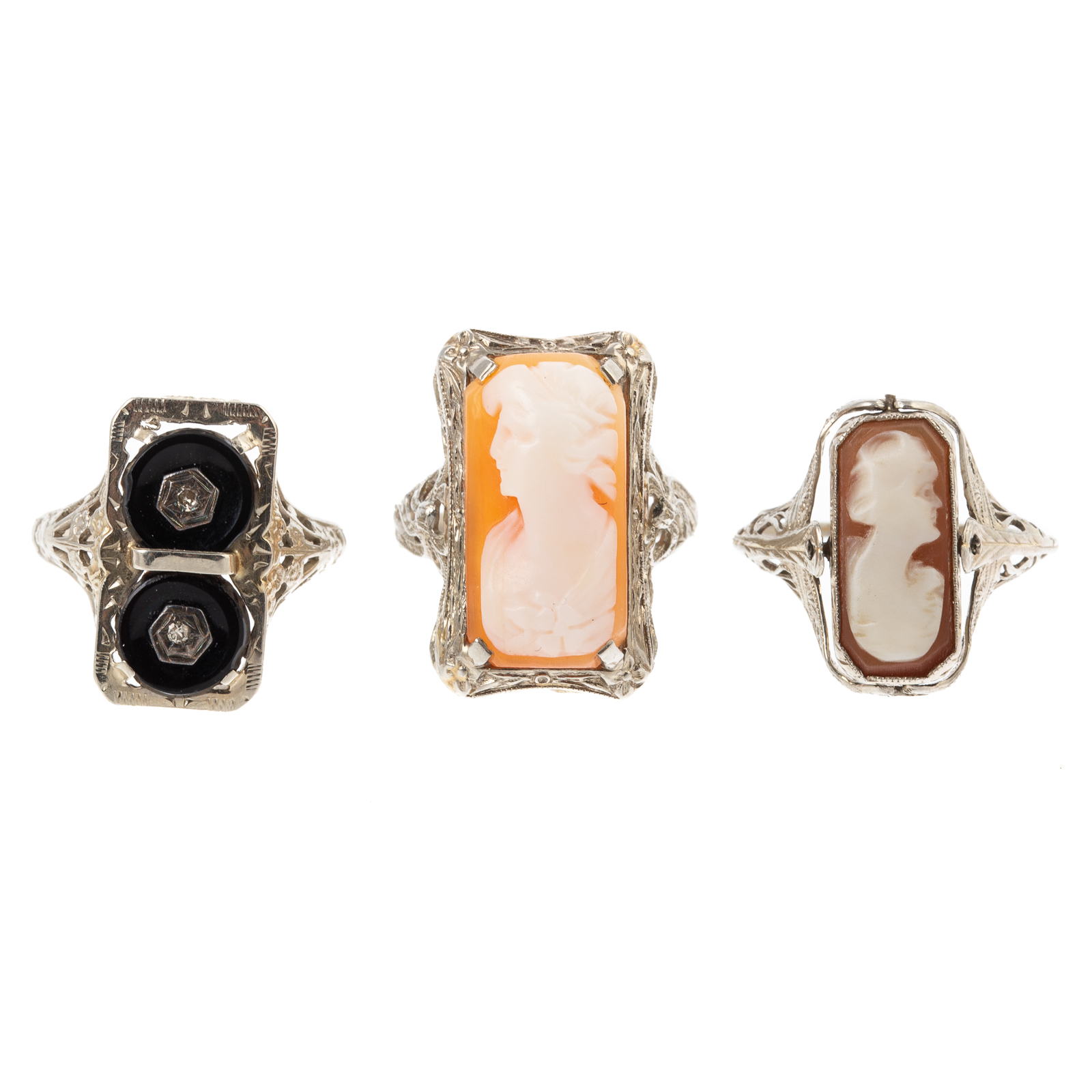 Appraisal: A TRIO OF VINTAGE FILIGREE RINGS IN K WHITE GOLD