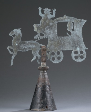 Appraisal: Copper Weathervane Topper Runaway carriage Oxidized Cone base x