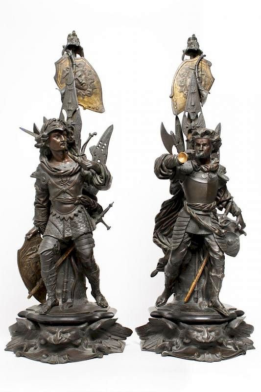 Appraisal: German Bronze Knight Sculptures-Antique Large Pair German patinated bronze pair