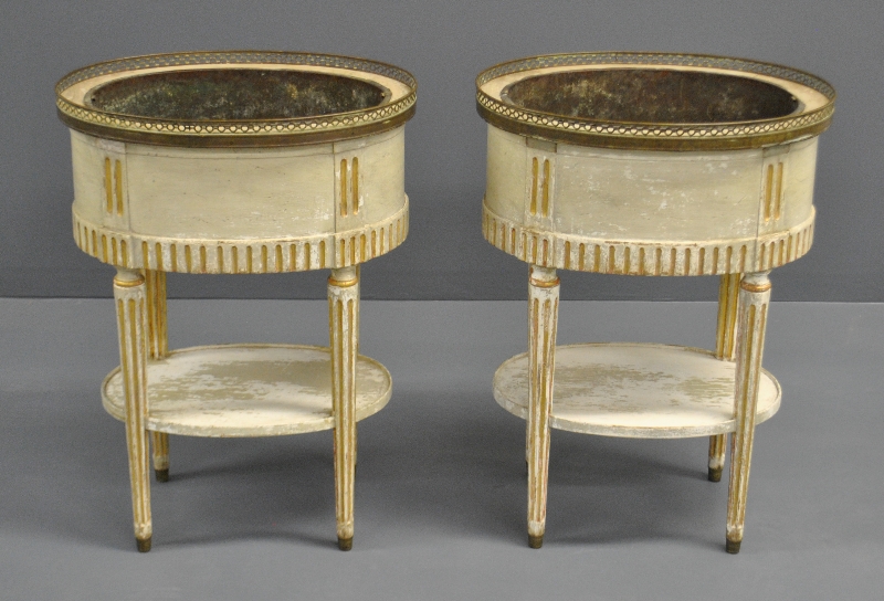 Appraisal: - Pair of French oval white planters with copper inserts