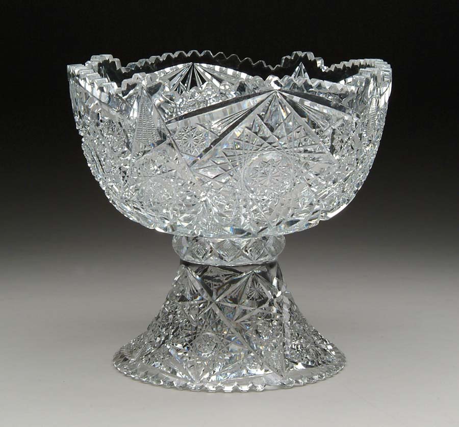 Appraisal: TWO PIECE CUT GLASS PUNCHBOWL Two piece punchbowl is cut