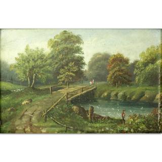 Appraisal: th Century Oil on board By The Riverside Unsigned Minor