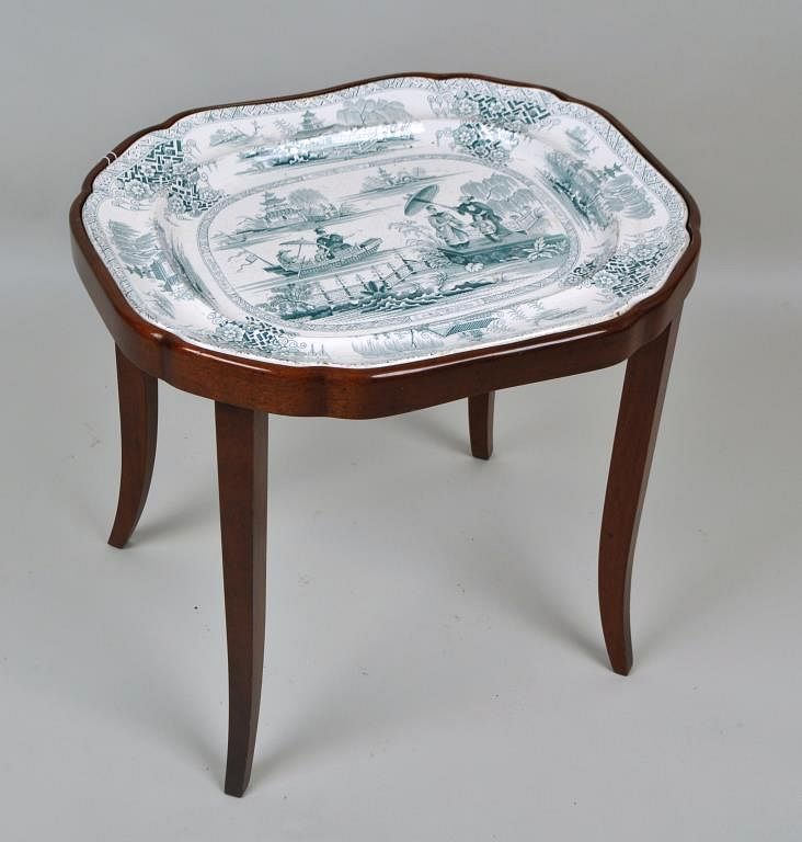 Appraisal: Staffordshire Platter Tray Table the tray with a Chinoiserie scene