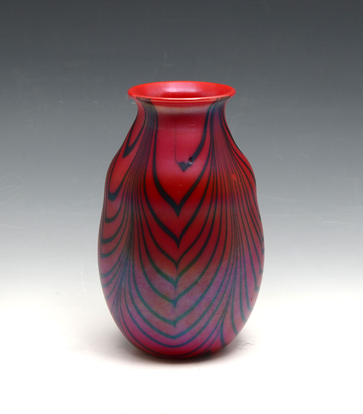 Appraisal: CHARLES LOTTON RED AND BLACK FEATHER PULL VASE A less