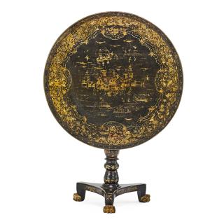 Appraisal: CHINESE EXPORT BLACK LACQUER TILT Circular top with gilt decoration