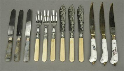 Appraisal: Set of Twenty-Four English Bone-Handled Silverplate Fish Forks and Fish