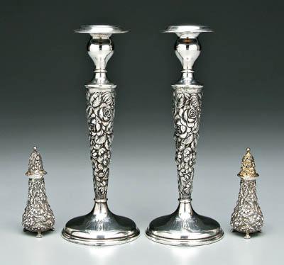 Appraisal: Stieff Repouss candlesticks shakers pair weighted candlesticks marked - in