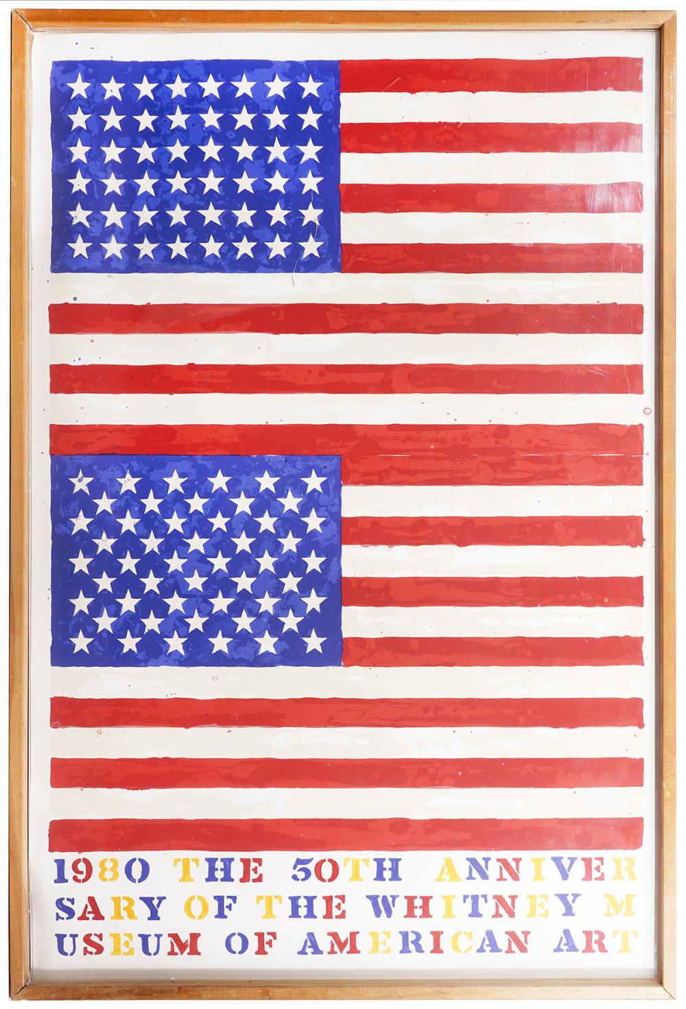 Appraisal: POSTER TH ANNIVERSARY WHITNEY MUSEUMAfter Jasper John's exhibition double flag