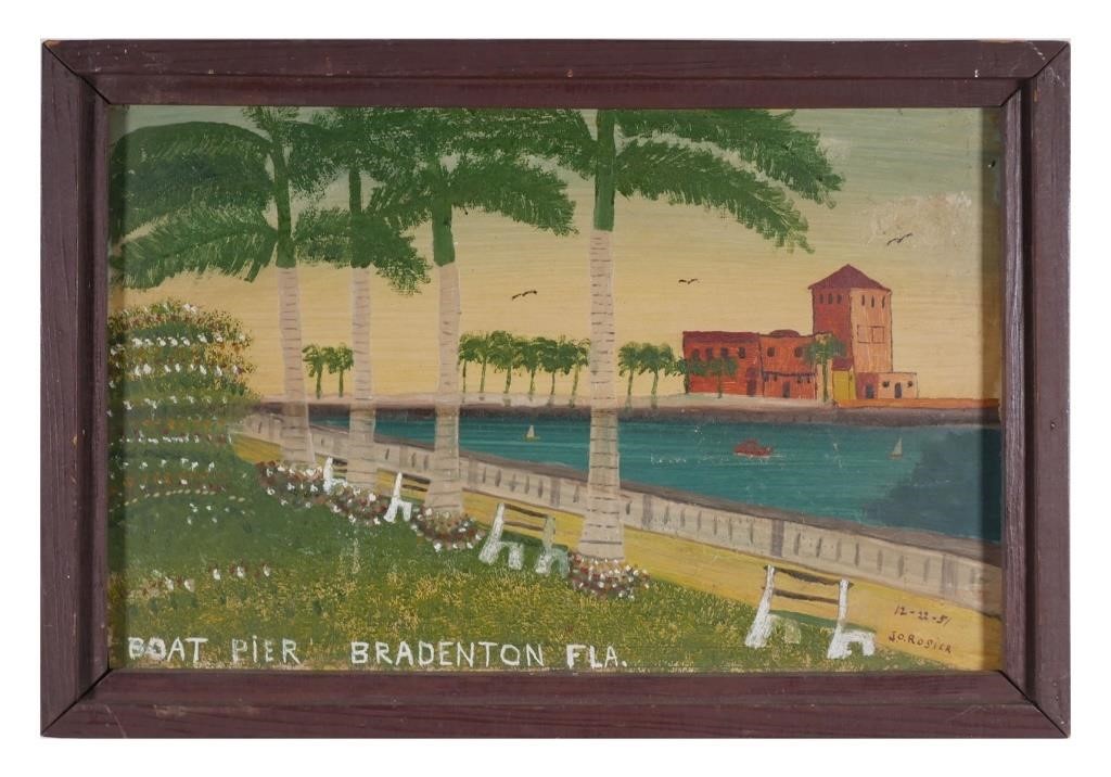 Appraisal: Oil on board folk art painting of the Bradenton Pier